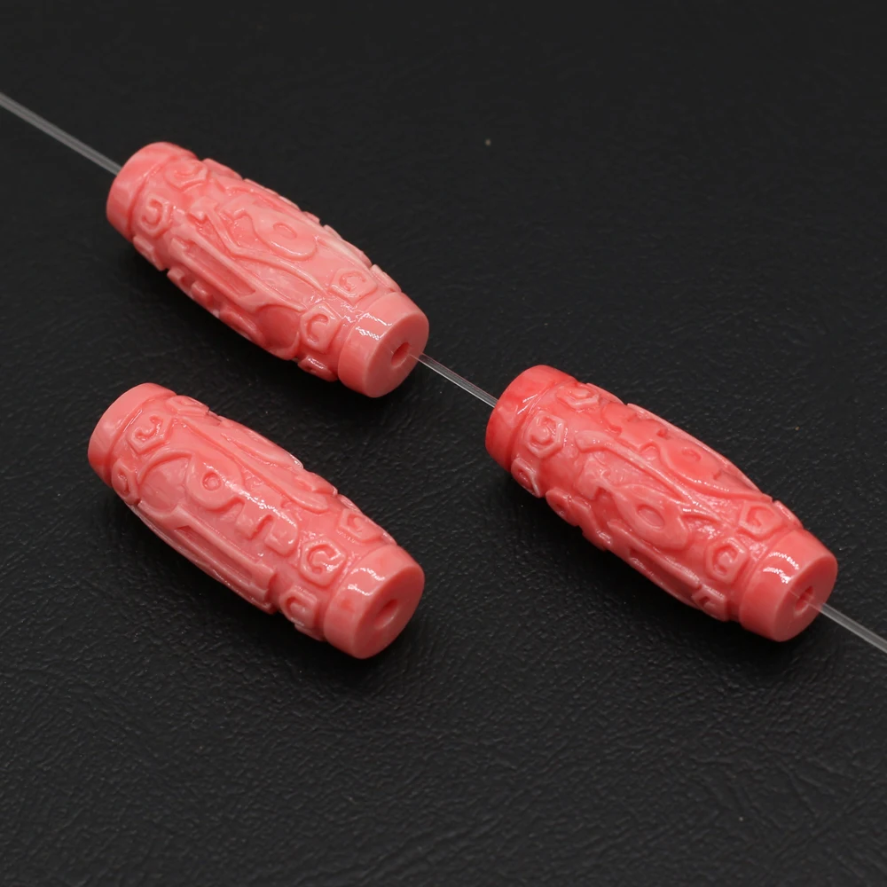 Natural Coral beads long cylindrical Carving Through hole Loose Spacer Beads for Jewelry Making DIY Bracelet Necklace Accessorie