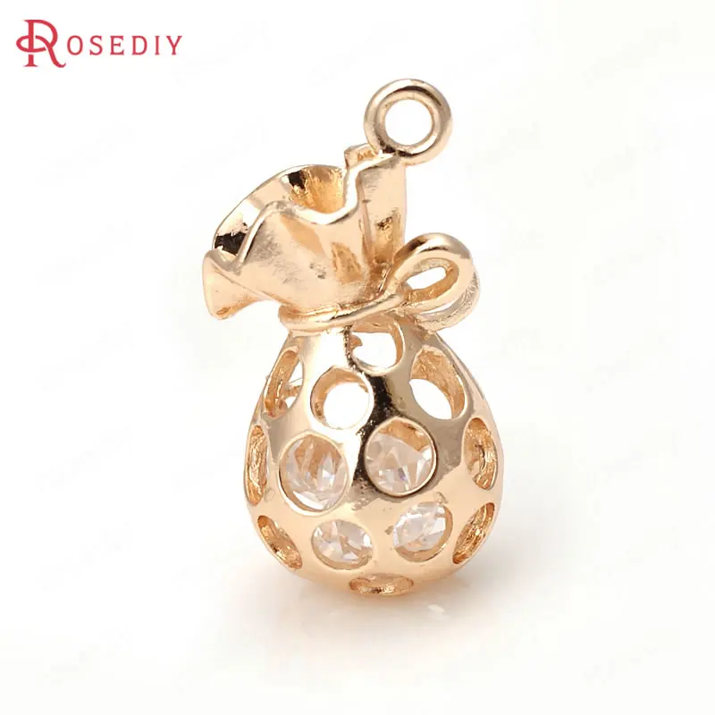 (D253)4 pieces 24x12mm High Quality Champagne Gold Color Brass with zircon Hollow Purse Charms Pendants Jewelry Accessories