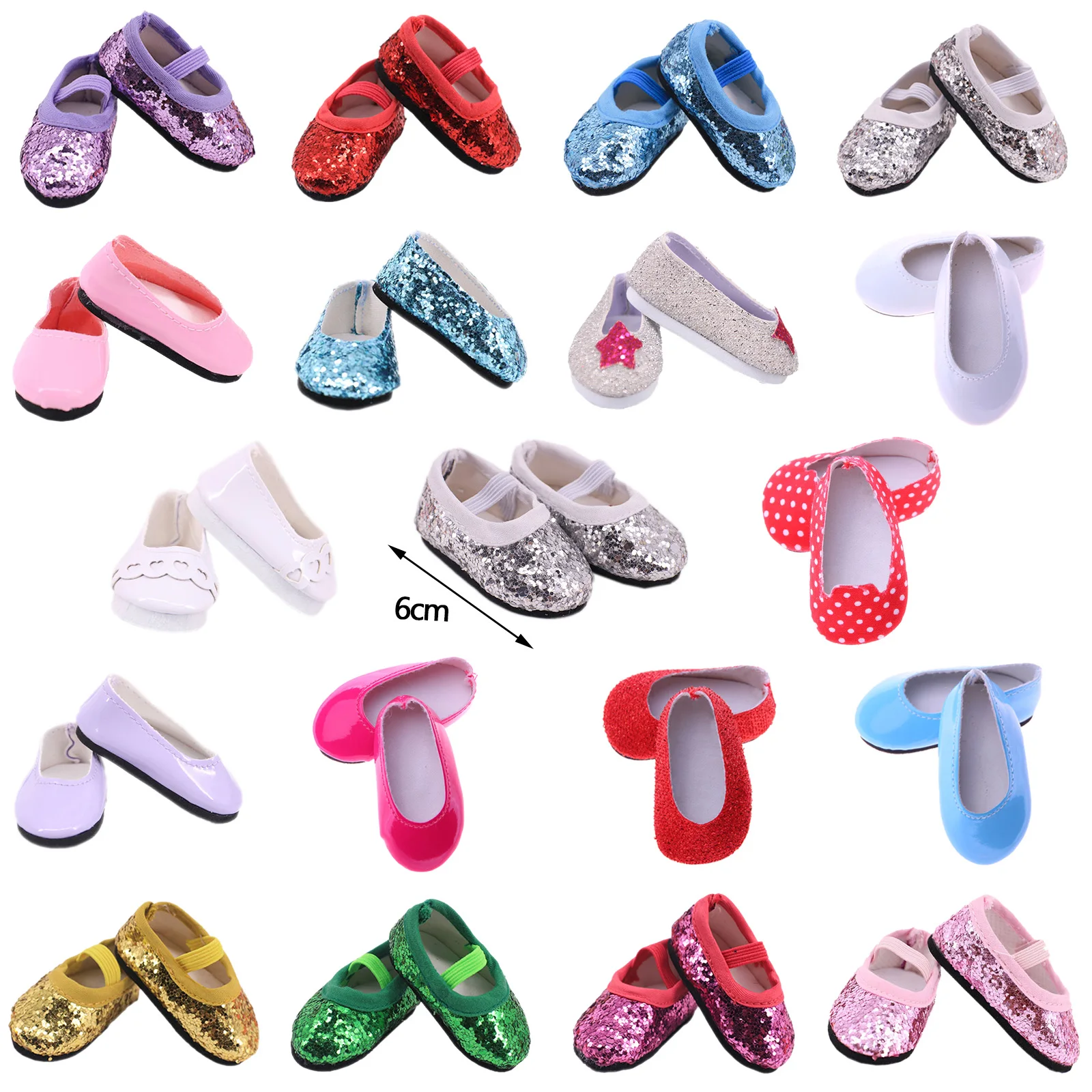 5Cm Doll Shoes Fashion Multicolor Flash Doll Dress Shoes Accessories Fits 14.5 Inch American Wellie Wishers Dolls Girls Gift