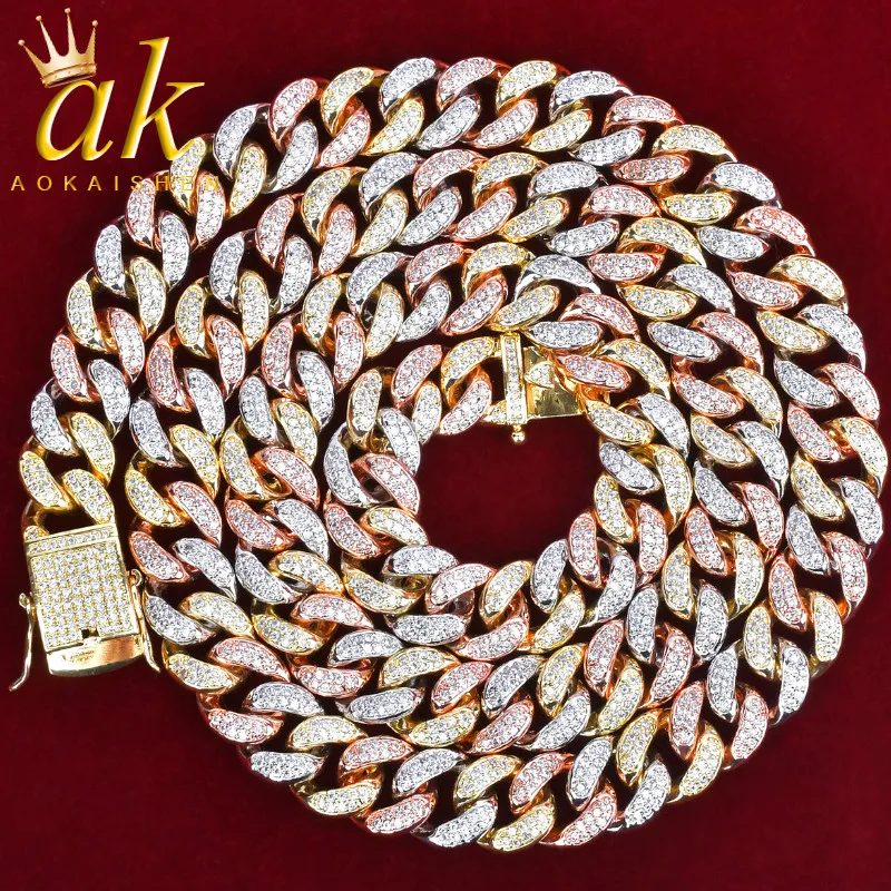 12mm Mixed Color Cuban Necklace Chain Hip hop Jewelry Copper Material CZ Clasp Mens Necklace Link 16-28inch