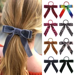 Korean Girls Hair Accessories Hair Rope Velvet Scrunchie leopard Elastic Hair Bands For Women Bow Ties Ponytail Holder Headband