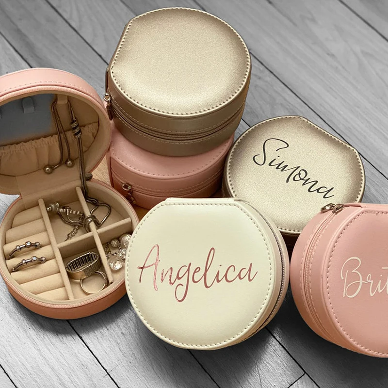 

Personalized Bridesmaid Gift For Wed Jewelry Case Anniversary Gifts Portable Leather Travel Box Earring Storage Organizer