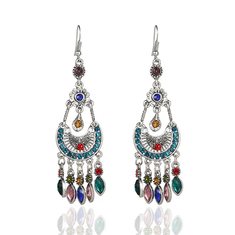 Indian Earrings 2021 Fashion Rhinestone Tassel Female Earrings Indian Jewelry Gift Female Water Drop Ear Ornaments Accessory-image