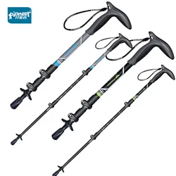 Short T-handle Walking Stick 46-100cm Carbon Fibers 3 Sections Telescopic Mountain-climbing Crutch