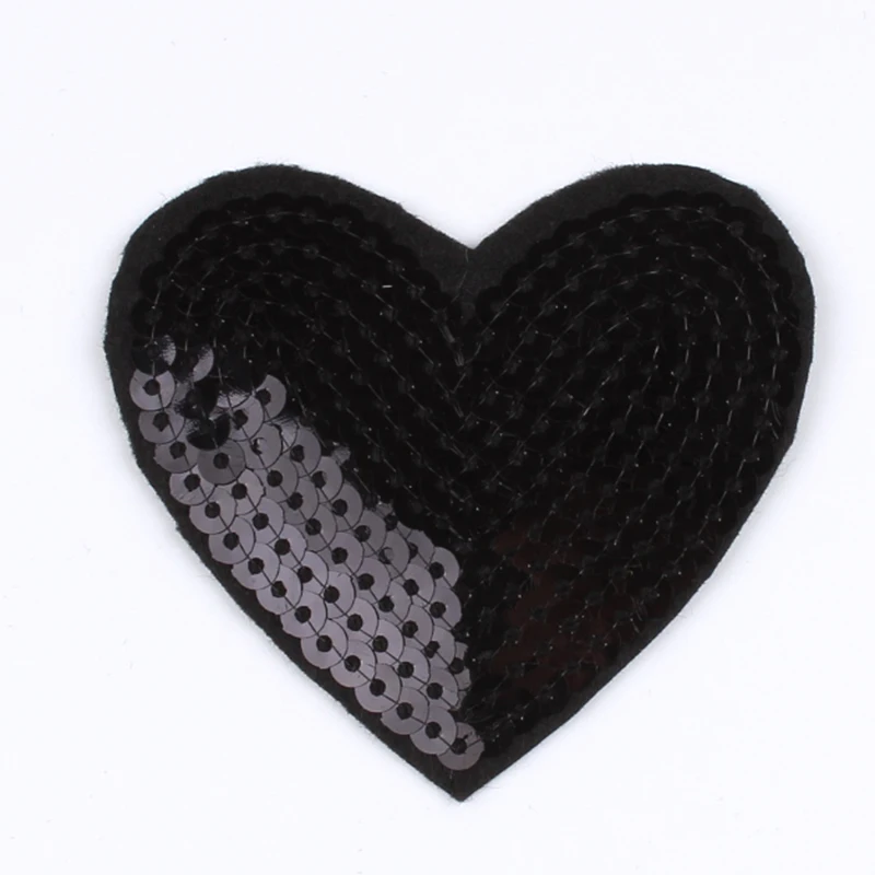 10pcs/lot Embroidered Black Heart Patches Sequined Stickers Iron On Patch DIY Jeans Coats Bags Shoes Repair Appliques Badge