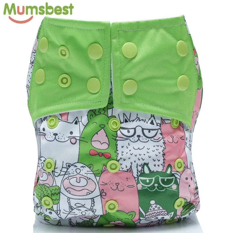 Copri pannolino riutilizzabile in tessuto per bambini pannolini lavabili cartone gatti pannolino verde pannolini tascabili impermeabili vestito 3-15kg