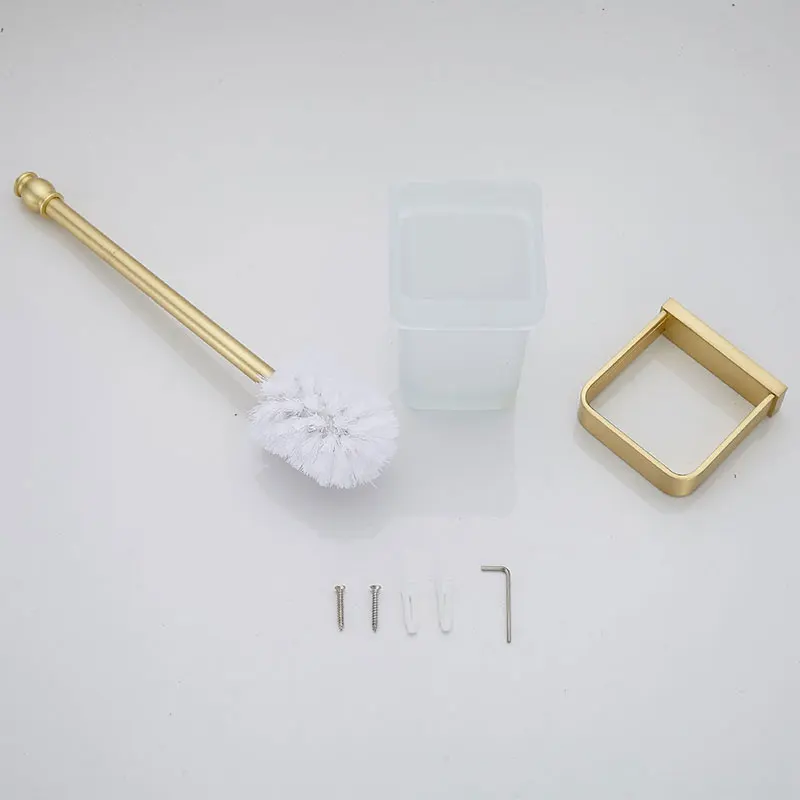 COOANHO Wall-Mounted Toilet Brush With Bracket, Brass Bathroom Toilet Brush Set With Bracket Frosted Glass (Gold)