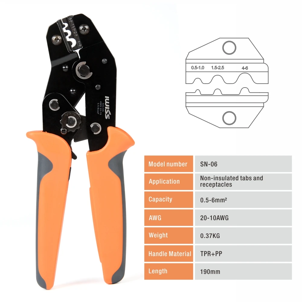 IWISS SN-06 Non-Insulated Ring Fork U-Type Terminals Crimping Pliers Tin-Plated Copper Connectors Cold Pressing Tool Kit