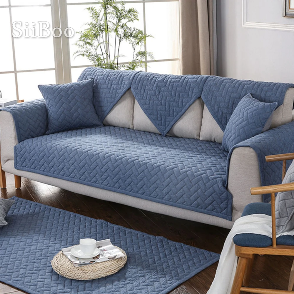 Modern style blue quilted sofa slipcovers cotton sectional sofa cover fundas de sofa couch covers cama for living room SP4885