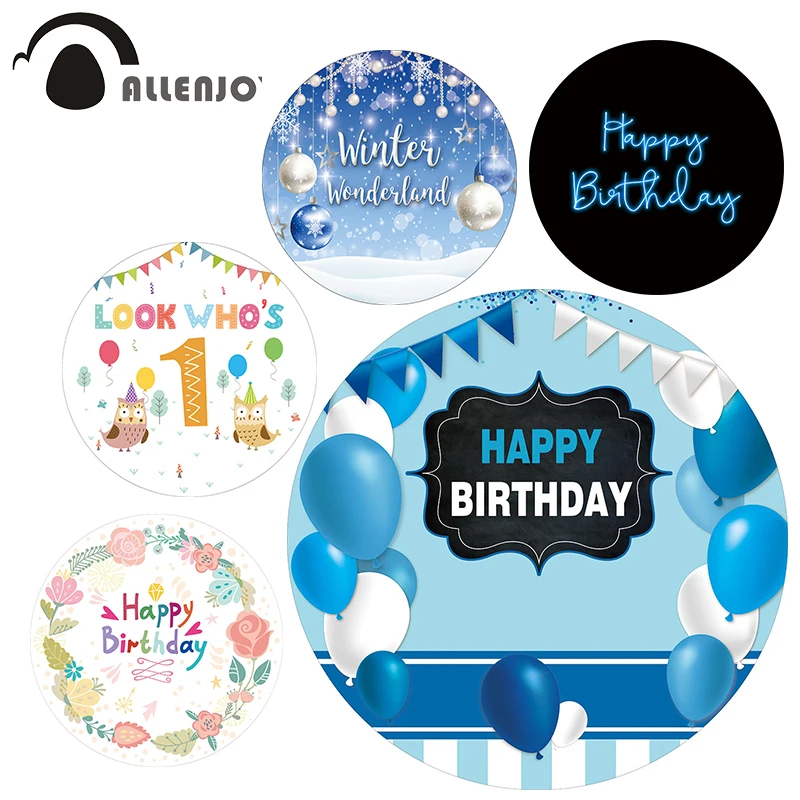 Allenjoy circle Happy 1st birthday party round backdrop cover balloon cartoon flower colorful baby background banner photocall