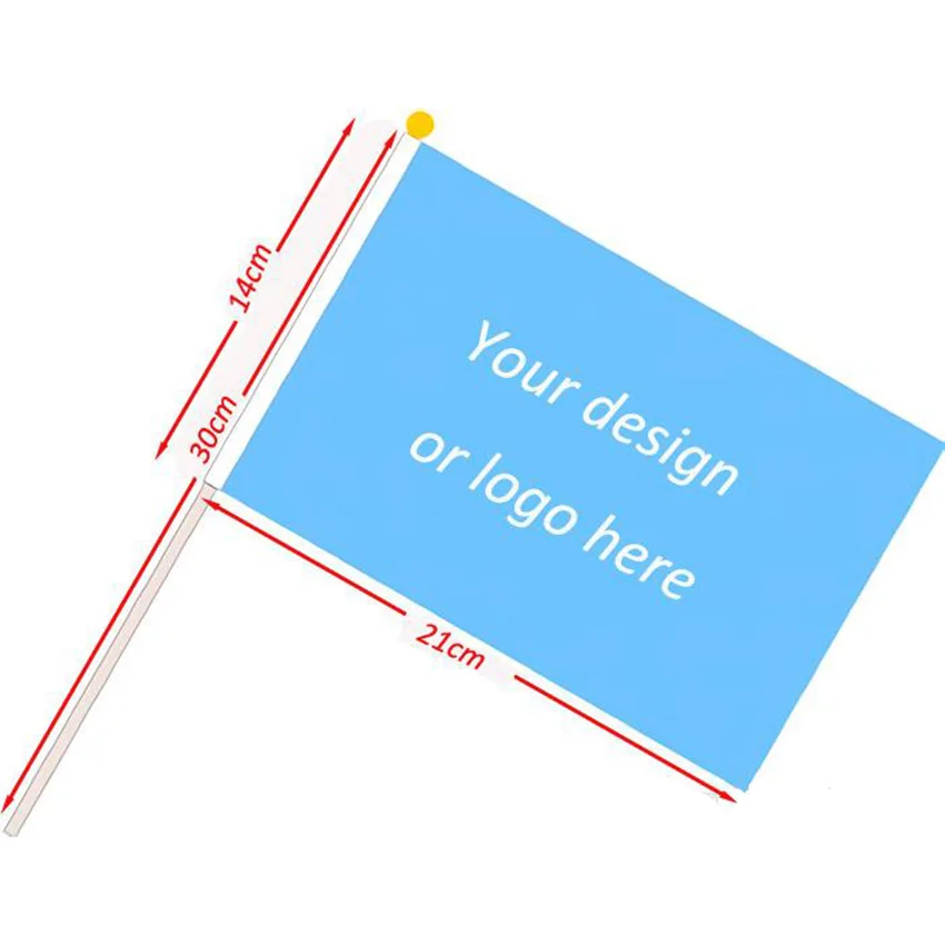 

Customize Hand Flags Advertising Decoration Club Parade Sport 14x21cm 100D Polyester With Plastic Pole Any Country Banner