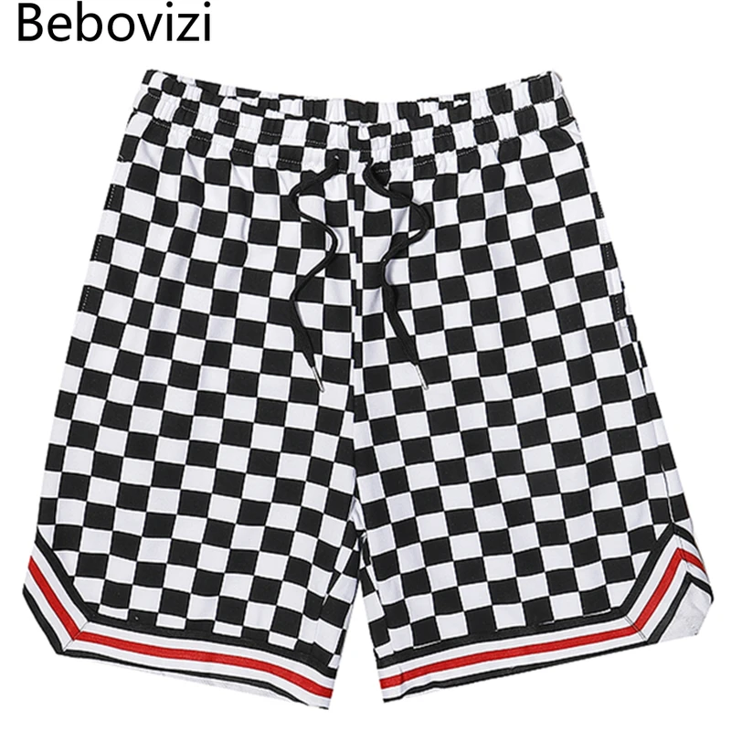 Bebovizi Checkerboard Plaid Shorts 2021 Fashion Men Hip Hop Streetwear Baggy Shorts Track Shorts Harajuku Joggers Sweatpants