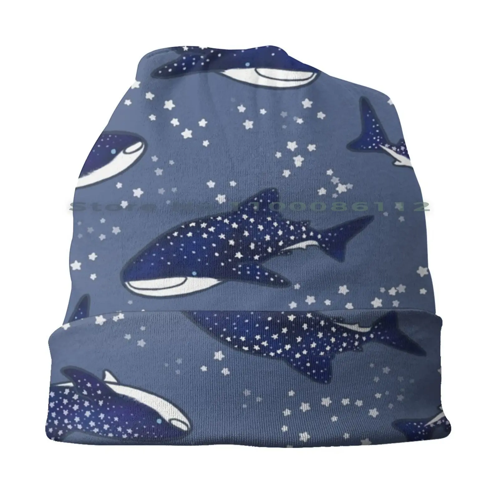 Starry Whale Sharks ( Dark Version ) Beanies Knit Hat Whale Shark Animal Star Night Sky Ocean Fish Cartoon Space Cute Sea