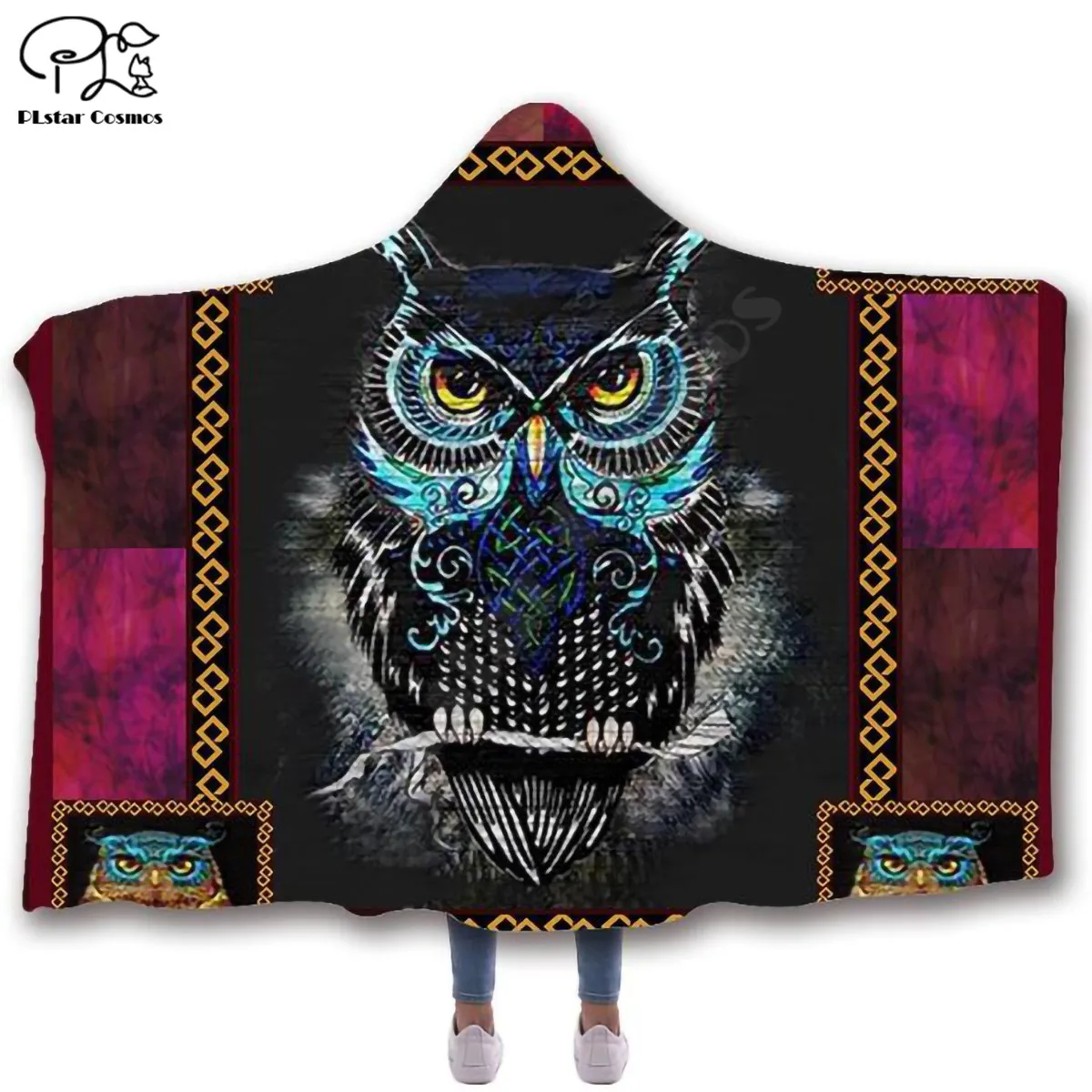 

Anime owl pattern Hooded Blanket Adult colorful child Sherpa Fleece Wearable Blanket Microfiber Bedding style