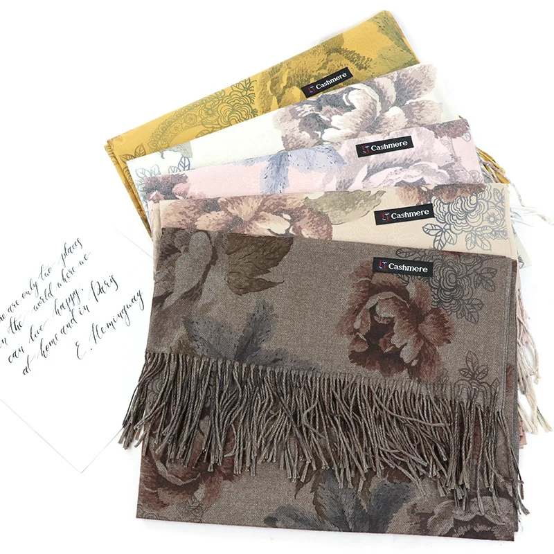 Luxury Brand Cashmere Women Scarf Printed Winter Warm Shawls Pashmina Tassel Scarves Long Thicken Blanket Female Bandana Foulard