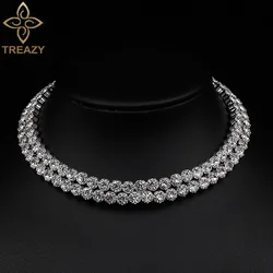 TREAZY Diamante Crystal Rhinestone Choker Necklace for Women Wedding Accessories Silver Plated Statement Jewelry Collier Femme