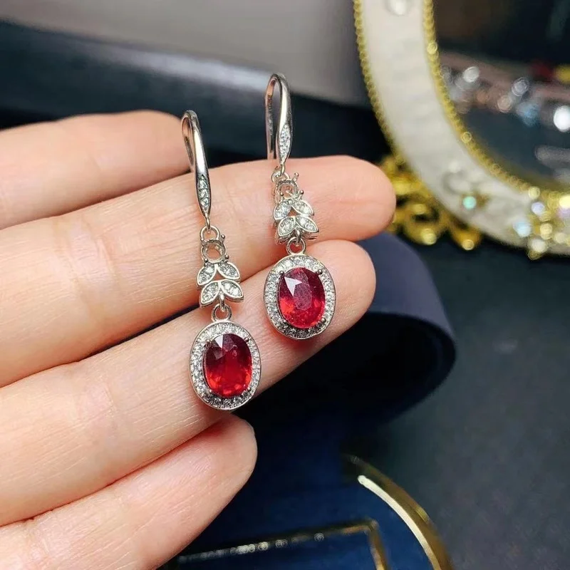 Classic Design Africa Ruby Clasp Earring Natural Precious Gemstone 925 Sterling Silver Jewelry for Women Lady Nice Gift