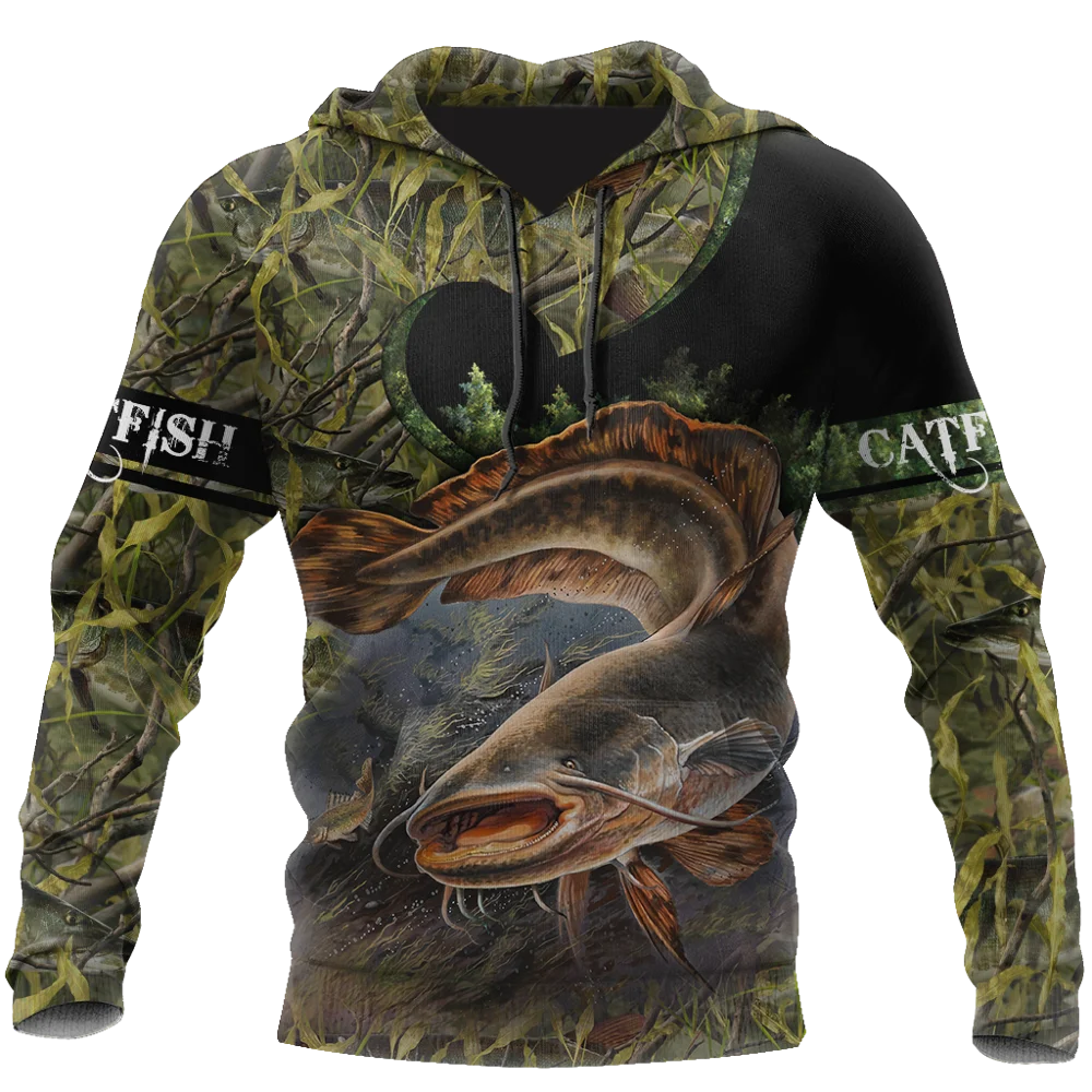 Catfish Fishing water camo 3D Printed Mens Hoodie Harajuku Streetwear Pullover hoodies Autumn Unisex Jacket Tracksuits DW0171