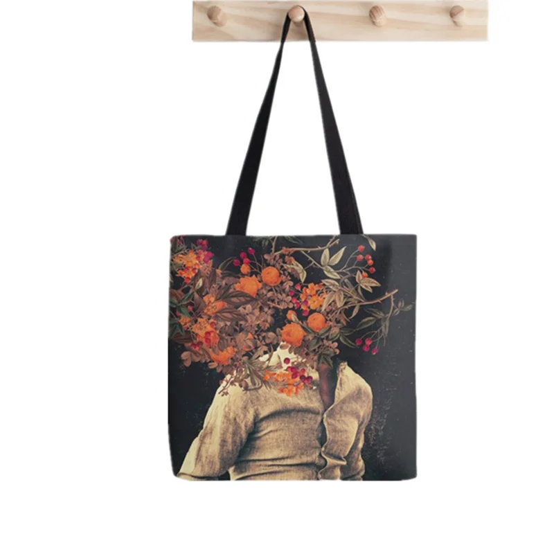 

Shopper Man holding flowers Printed Tote Bag women Harajuku shopper Funny handbag girl Shoulder shopping bag Lady Canvas Bag