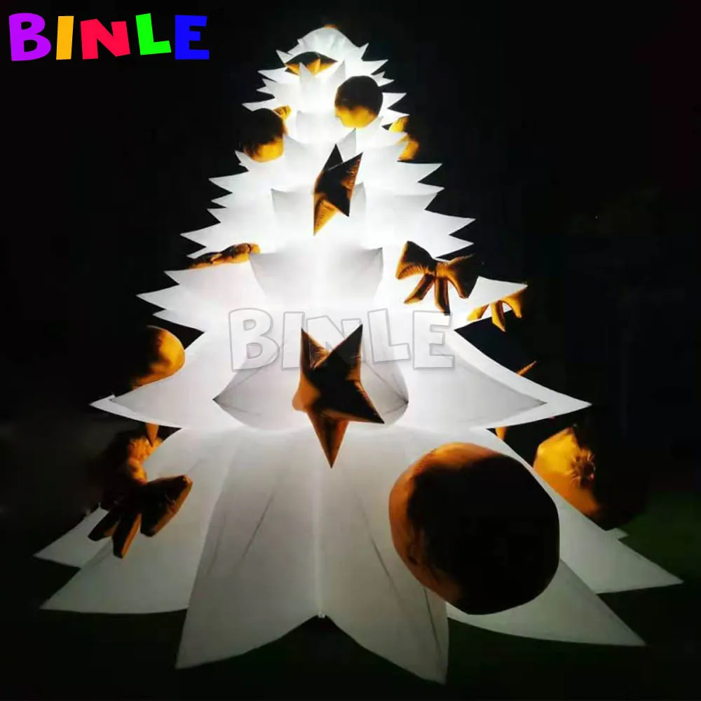 

8m Tall LED Lighted Lage White Inflatable Christmas Tree With Golden Balls,Holiday Ornaments Balloon For Outside Night Show