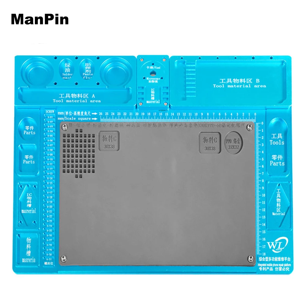 Aluminum Alloy Microscope Base Soft Silicone Rubber Work Pad Heat Resistant Insulation Hot Air Gun Station Mat BGA PCB Soldering