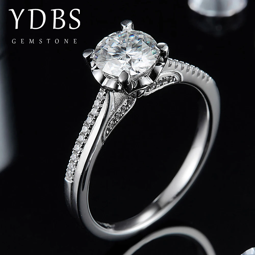 

YDBS 1ctw 6.5mm Round Cut Engagement&Wedding Moissanite Diamond Ring Double Halo Ring Platinum Plated Silver