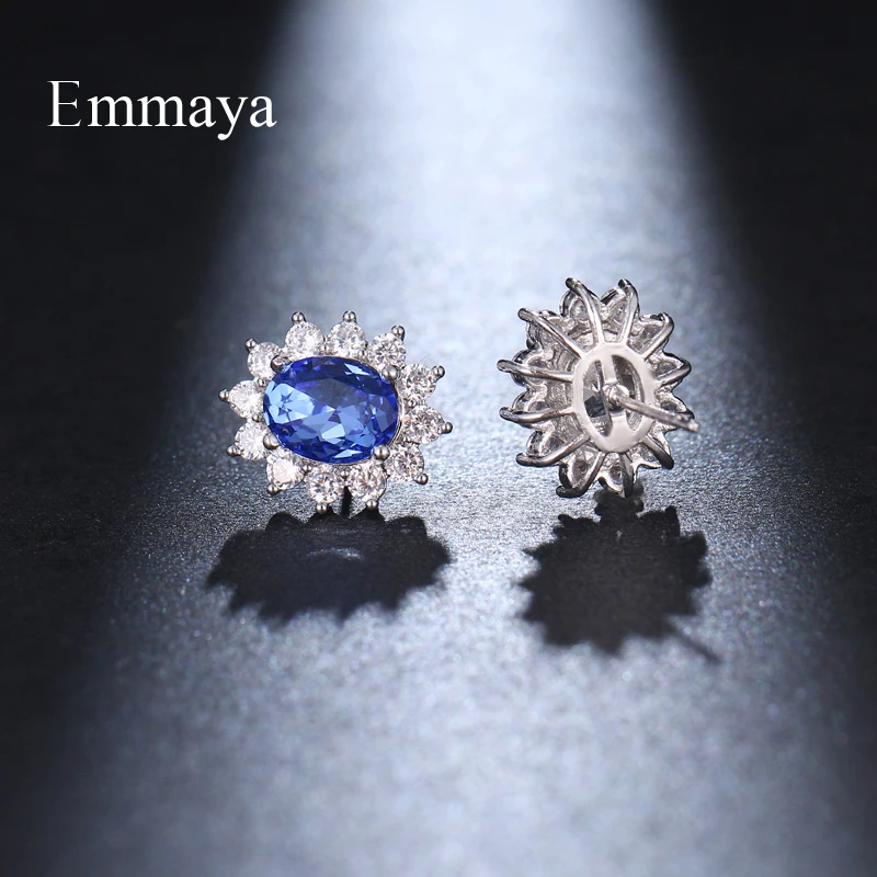 Emmaya Classic Style Oval-Flower Shape Earring For Female Charming Decoration With Shiny Blue Zirconia In Banquet Fancy Jewelry