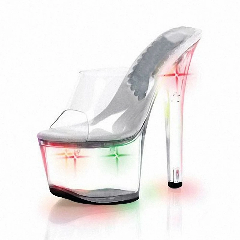 Hot sale Flash Clear Crystal Fine High Stripper Heeled Shoes 7 Inches Trend Platform 17CM Women\'s Slippers New Nightclub Stage