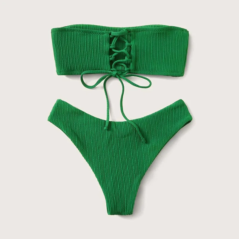 Para Praia 2023 Sexy Bandeau Bikini Female Brazilian Bikini Set High Cut Swimwear Green Women Micro Green Bathing Suit Biquini