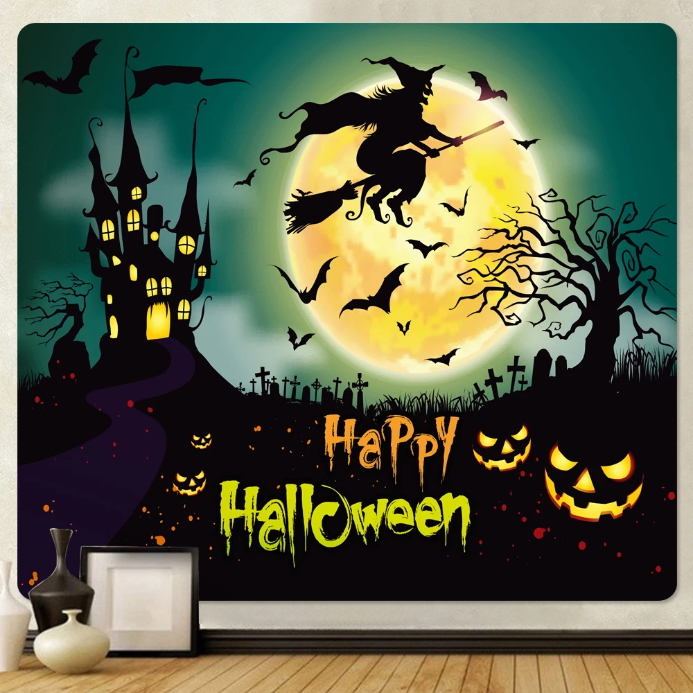 Halloween psychedelic scene home decoration tapestry witchcraft pumpkin hippie bohemian decoration wall hanging sheets