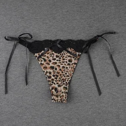 Lencería Sexy de leopardo para mujer, Tanga ajustable con cordones, bragas sin costuras de cintura baja, parte trasera en T, Bikini de cadera de medio paquete