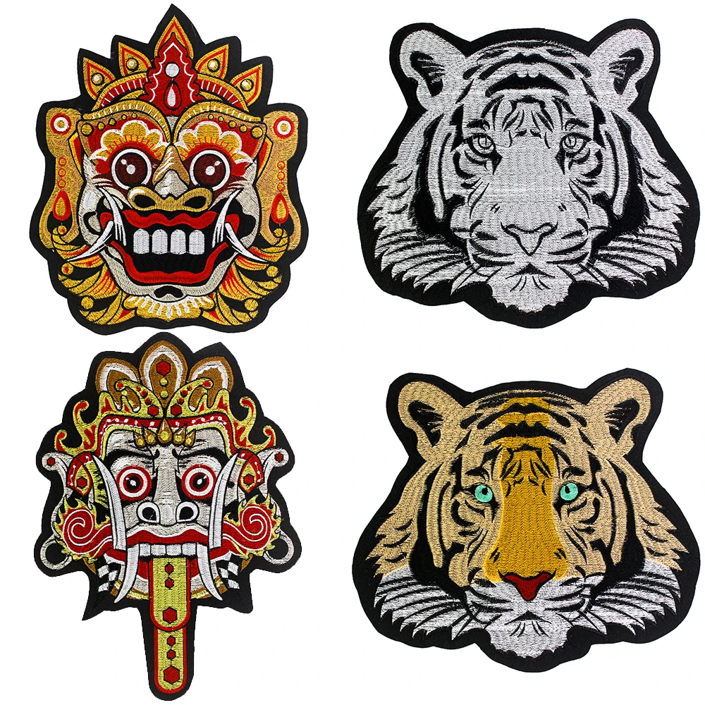 Large Lion Tiger Animals Head Patches Clothing Letters LIVE TO RIDE Applications Stickers DIY Iron on Accessories 2pcs