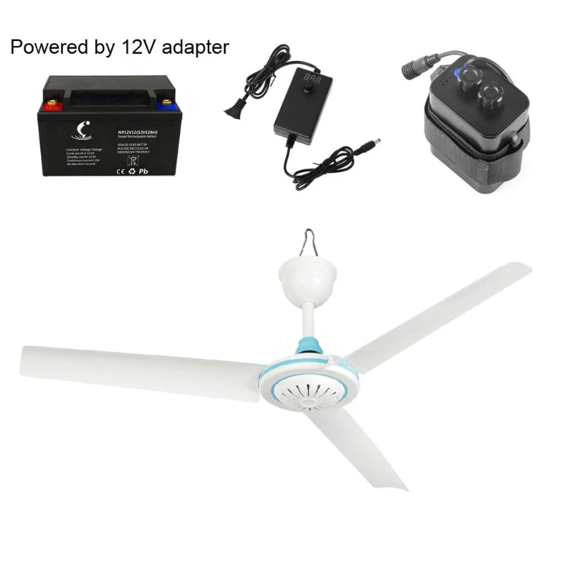 27.5” 35.4” 41.3” 47.2” Silent 12V Ceiling Fan Hanging Fan with 2.35m Cable for Camping Tent Outdoor Home No Switch