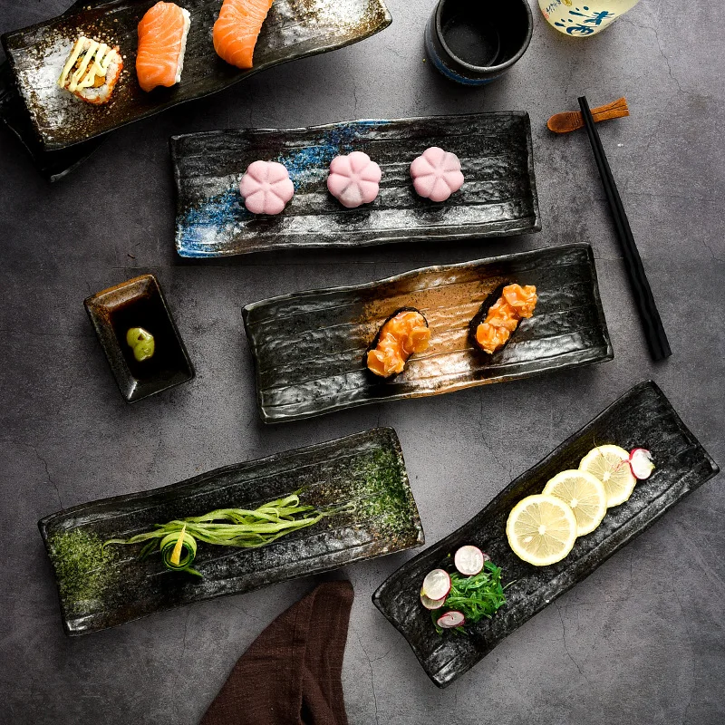 cuisine, long sushi plate, special restaurant, ceramic long plate, creative dessert plate, sushi plate, commercial tableware