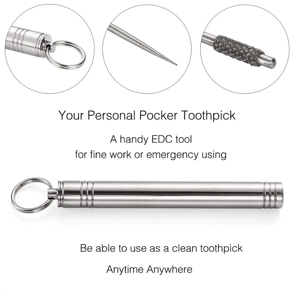 Portable Titanium Toothpick Case Keychain Protective Holder Waterproof Reusable Pocket Size Metal Storage Dispenser