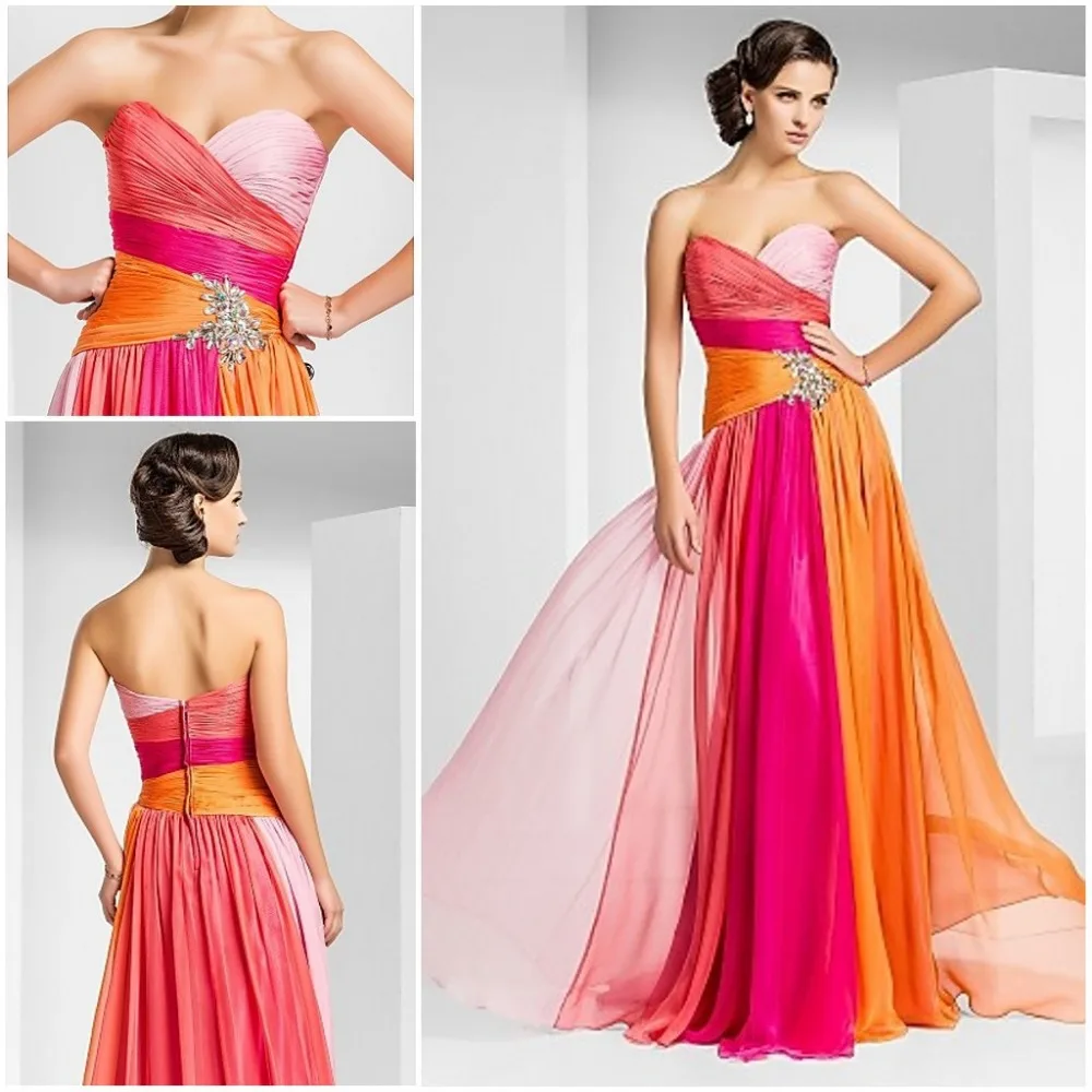 Abiti da damigella d'onore in Chiffon arancione rosa maxi colorato lungo fino al pavimento con scollo a cuore e spiaggia estiva all'ingrosso