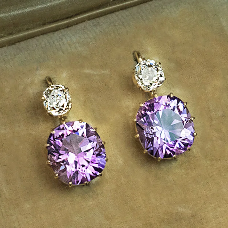Huitan-pendientes colgantes de circonia cúbica para mujer, aretes colgantes, Zirconia, circonita, zirconita, circón, color púrpura