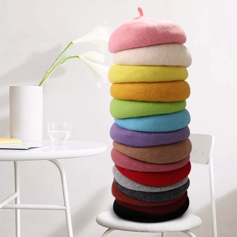 Fashion Wool Baby Hat for Girls Candy Color Elastic Infant Baby Beret Hat Kids Caps for Girls 1-4 Years 1 PC