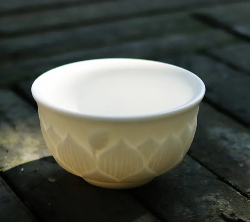 Lotus Flower Tea Cup, White Porcelain, Big Master Cup, Handmade Tea Ceremony Teacup, Bone China