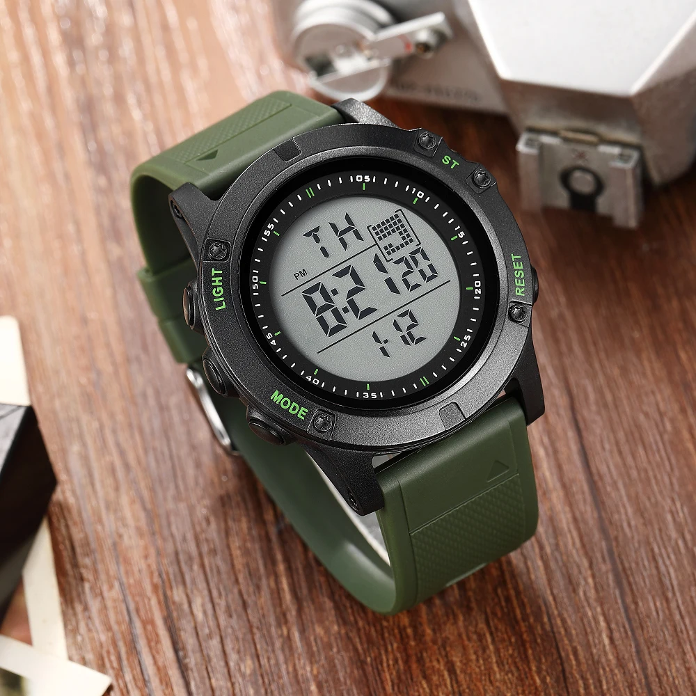 Outdoor Sport Digital Watches for Men Green Silicone Waterproof Tactical Electronic Men's Watch Big Dial Clock relogio masculino