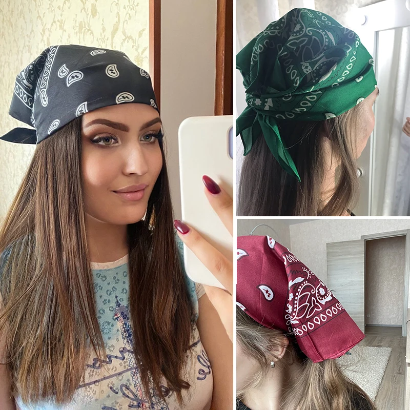 Headband women kerchief men Hip Hop Black Hair Band accessories Neck Scarf Headwear Square Scarves Print Handkerchief hair scarf