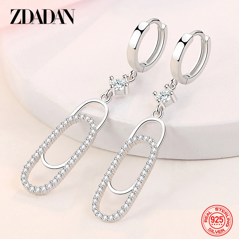 ZDADAN 925 Sterling Silver Geometric Paper Clip Pendant Earrings For Women Fashion Wedding Jewelry Gift