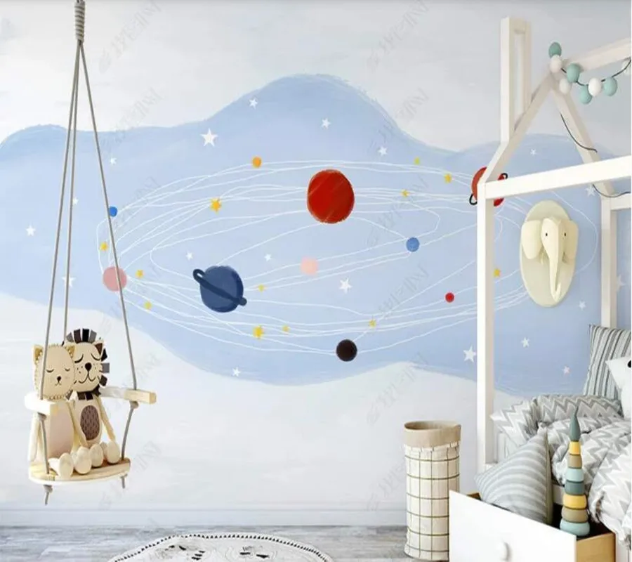 

Custom papel parede hand-painted abstract cartoon space planet children's room for living room bedroom decoration wallpaper