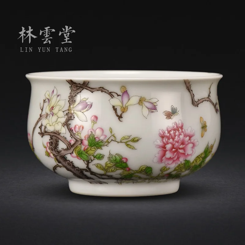 Lin Yuntang jingdezhen pastel colored enamel yulan Luo Hanquan manual hand-painted master cup kung fu tea cups