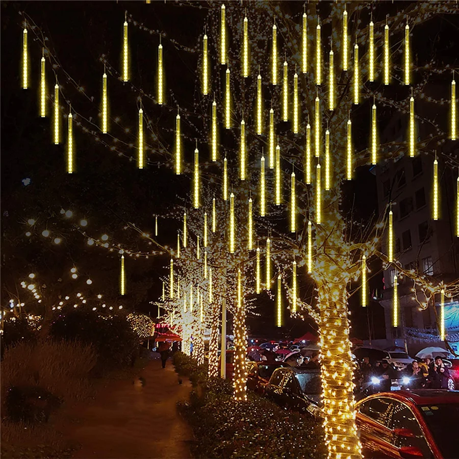 Meteor Shower Garden String Lights 50cm 8 Tubes Outdoor Raindrop Icicle Curtain Christmas Fairy Lights Wedding Party Tree Decor