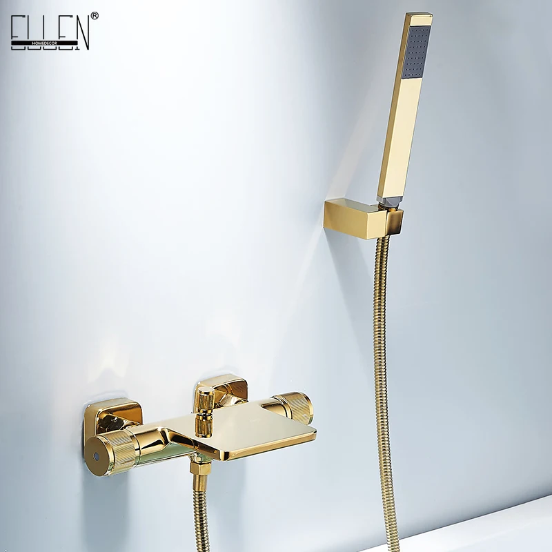 

ELLEN Waterfall Gold Bathtub Faucets with Hand Shower Hot Cold Bath Shower Black Chrome Faucet Water Mixer Tap Crane ELS2019