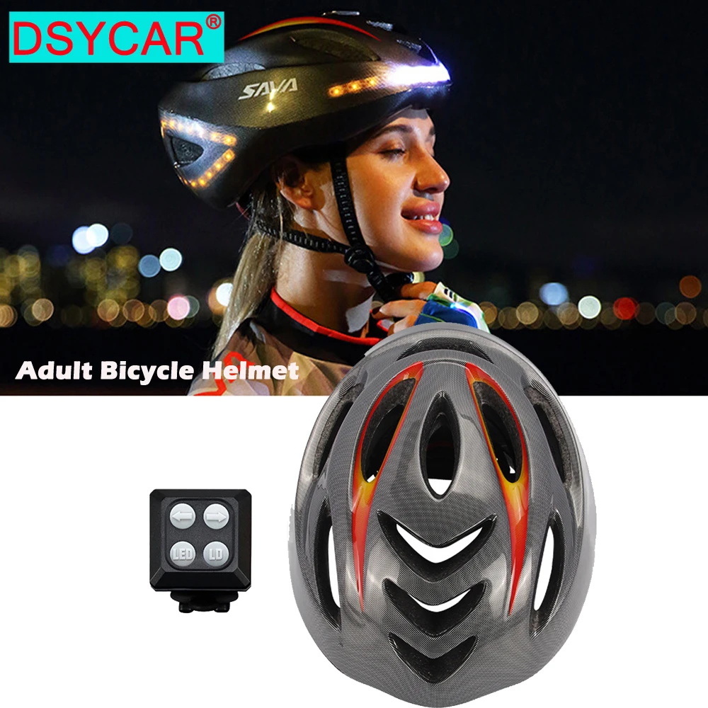 DSYCAR Adult Bicycle Smart Helmet Wireless Remote Control with Rechargeable USB Front & Back LED Light, Cycling Helmet