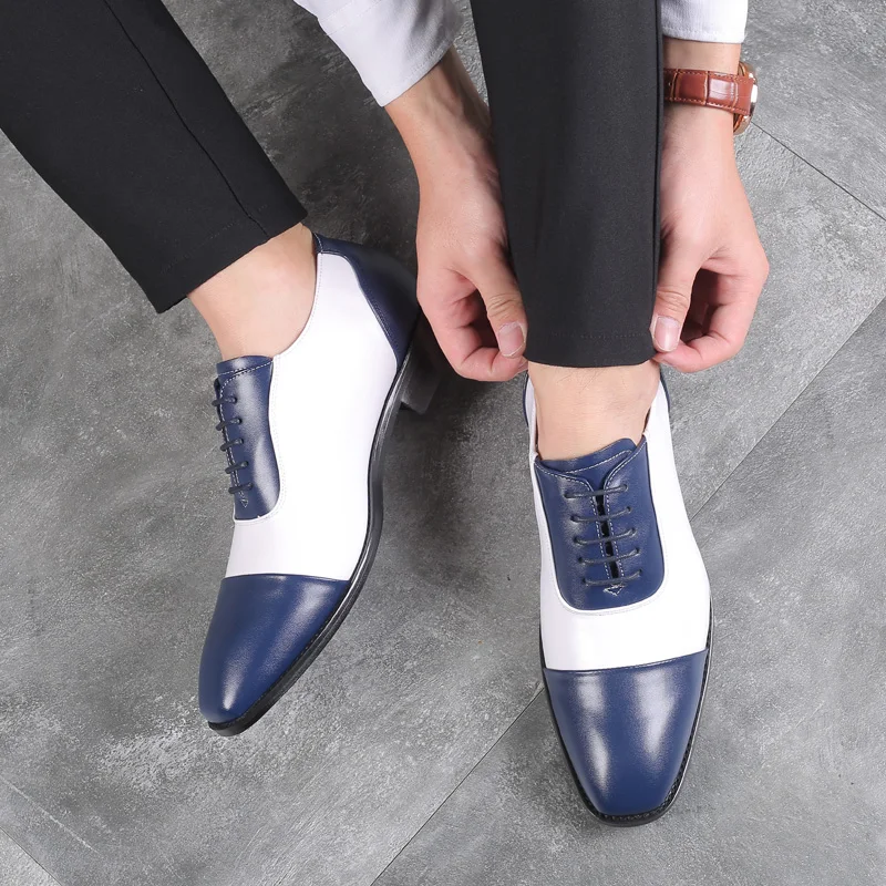 Yomior Big Size Vintage Casual Men Shoes Business Formal Dress Leather Shoes Mixed Colors Lace-Up Party Wedding Oxfords Loafers