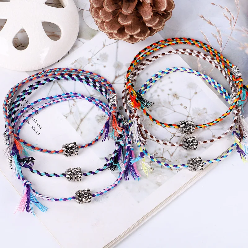 Tibetan Buddha Head Woven Amulet Thread Bracelets & Bangles For Women Men Handmade Rope Buddha Charm Friendship Bracelet Gift