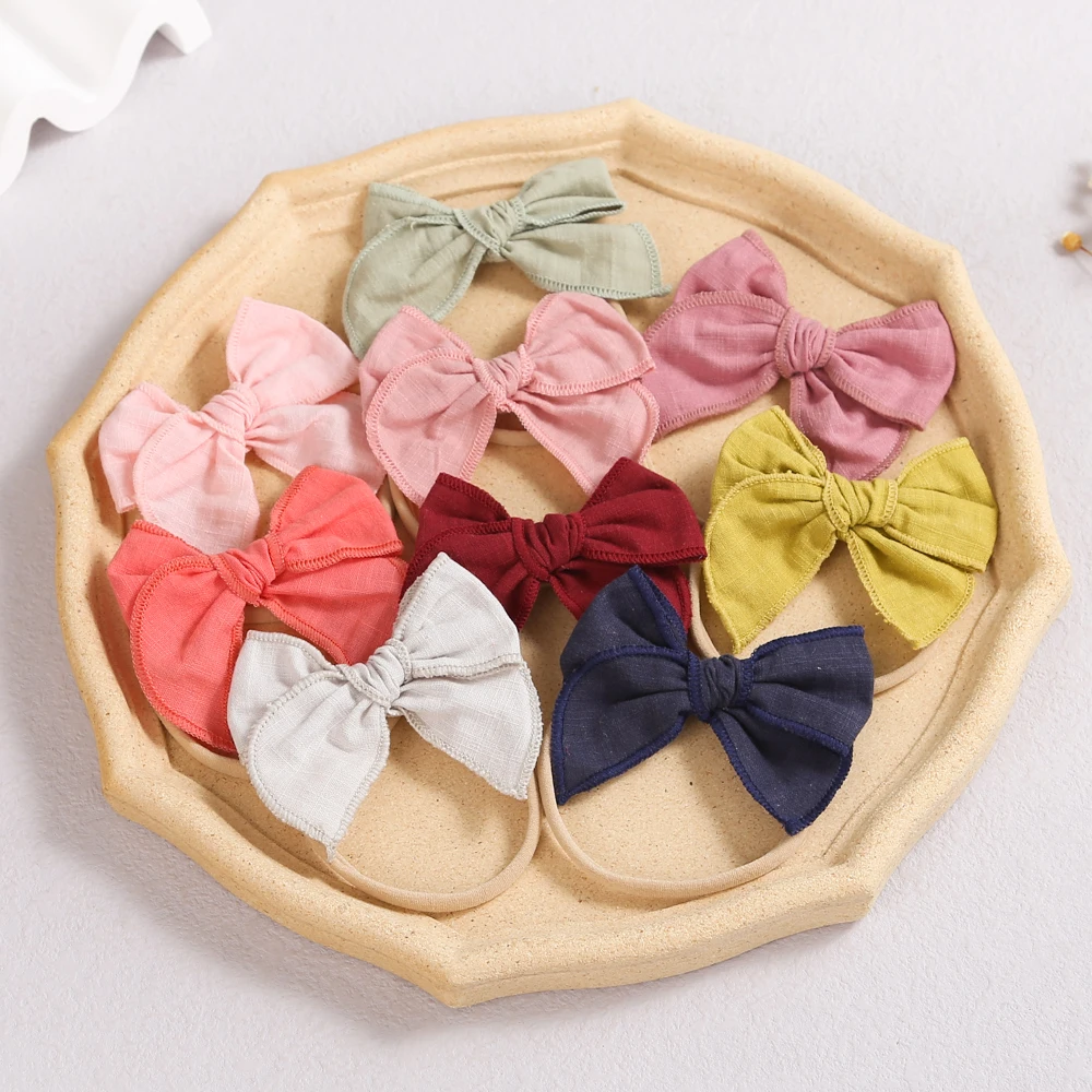 36pc/lot Cute 4inch Curled Edge Knotbow Headband Baby Girls Solid Hair Bow Hair Clips Nylon Headbands Newborn Elastic Hairband